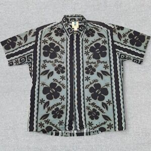 Kahala Hawaiian Shirt Mens XL Multicolor Floral Bora Bora Button Up Short Sleeve